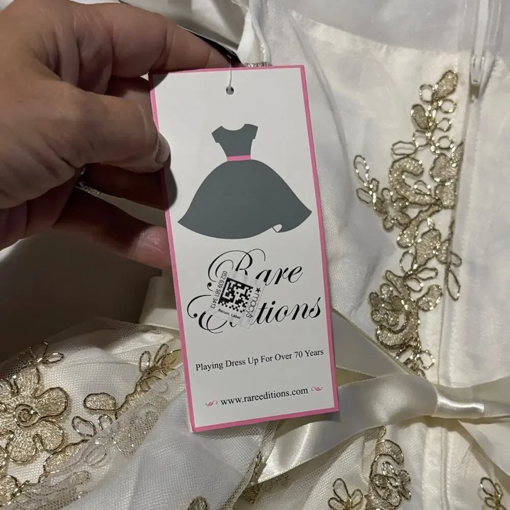 Rare Editions 7 Ivory Dress with Gold Embroidery on tulle very dressy nwt